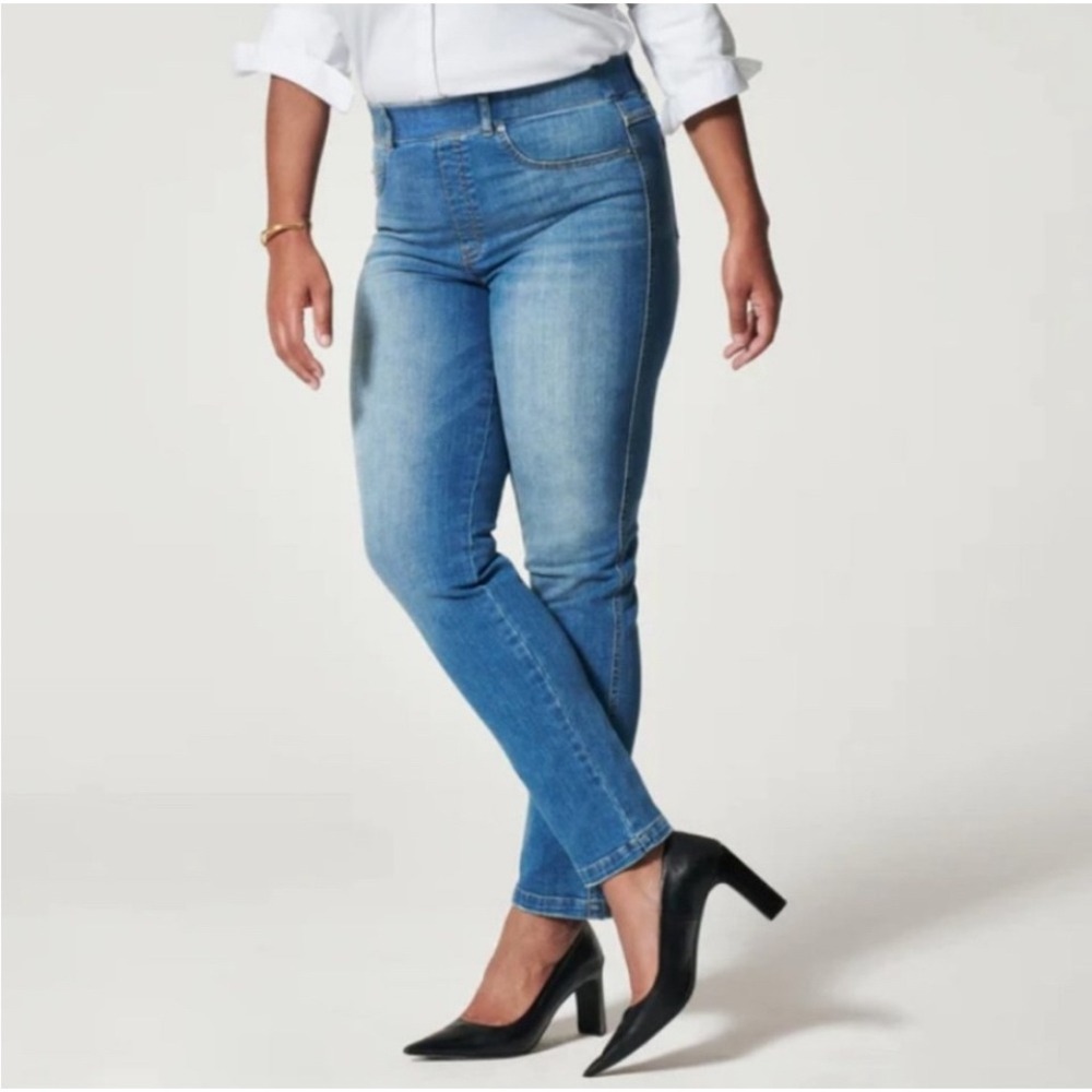 SPANX Petite Denim Jeans‎ Ankle Straight Leg Medium Blue XLP Pull On